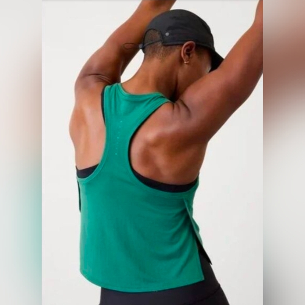 Athleta Women's Grid Knit Singlet Tank Trillium Green Yoga Athleisure L - Picture 2 of 10